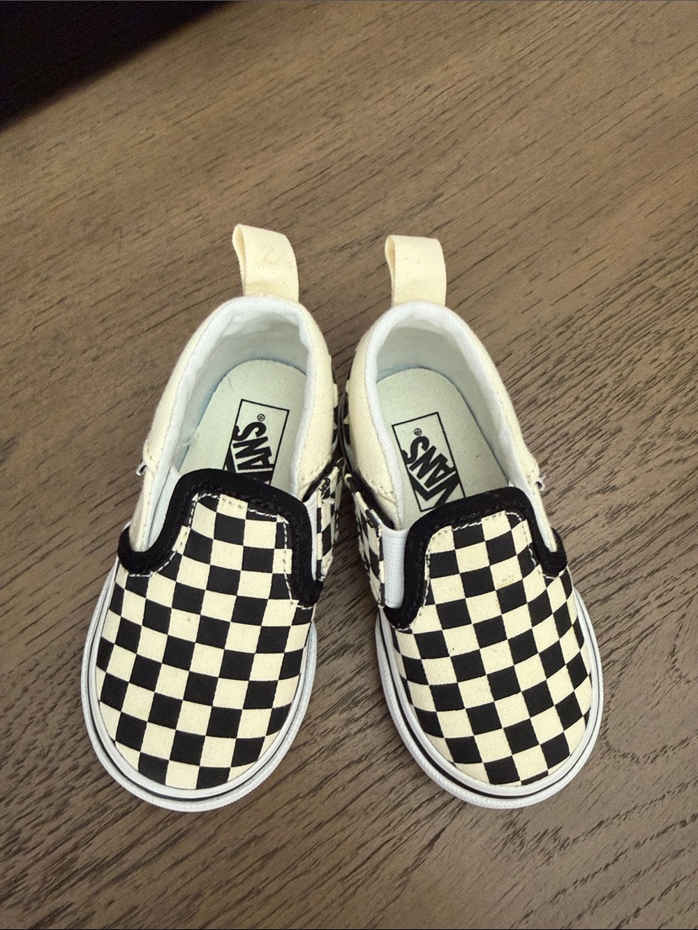 Vans Kids Slip-On Checkerboard Sneakers in Black and White - 5C